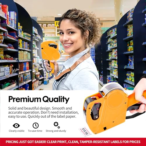 KPX Pricing Tag Gun, 8 Digits, 5150 White Labels, Yellow (Rectangular, Paper, 21*12 mm), One Touch Open System, Incl 3 Inker Rollers - Image 4