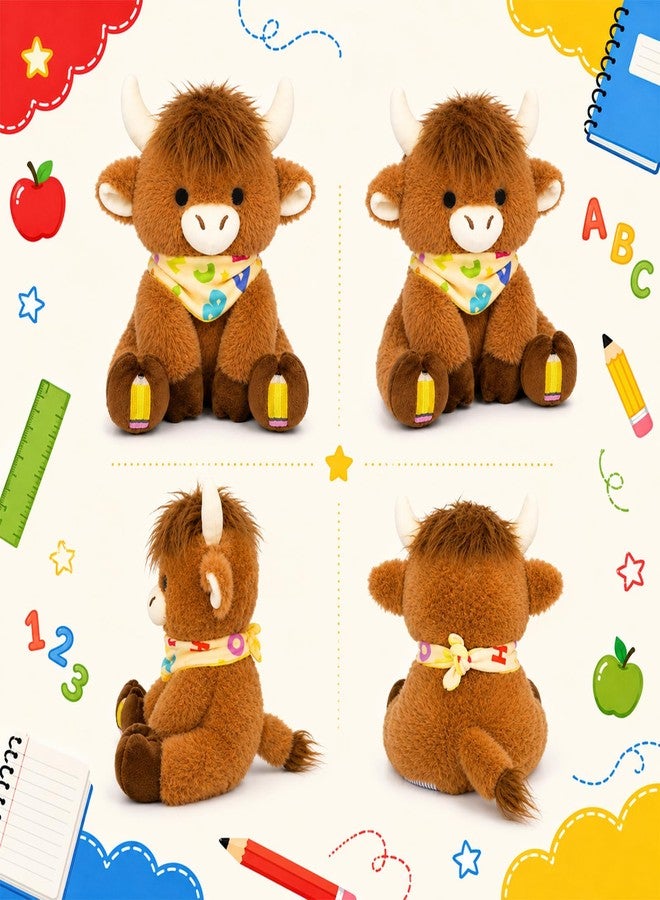 JIZWPOOM Classroom Highland Cow Plush-Back to School Gift “ABC” Handkerchief Decor - Image 3