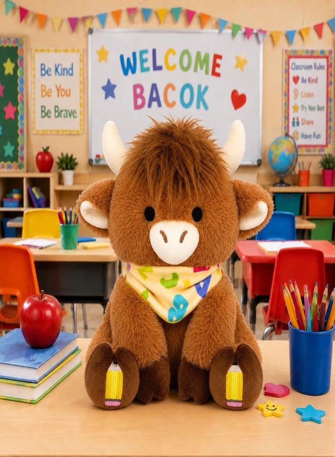 JIZWPOOM Classroom Highland Cow Plush-Back to School Gift “ABC” Handkerchief Decor - Image 4