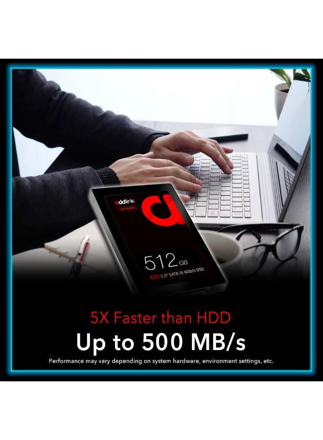 آدد لينك S20 512GB SSD داخلي متوافق مع PS4 SATA III بحجم 2.5 بوصة بجودة عالية، يصل إلى 500MB/s، بديل/ترقية مثالية لمحركات الأقراص الصلبة لأجهزة اللابتوب، وأجهزة الكمبيوتر المكتبية Sony PS4 - Image 3