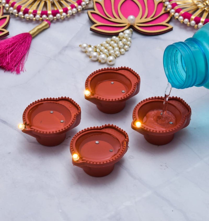 BRIGHTZONE BRIGHTZONE Plastic Well Led Light Water Sensor Diya No Electricity Needed Artificial Flameless Candle Panti Best for Decorations for All Occasions Ganapati Navratri Diwali Wedding Party Pack of 2 