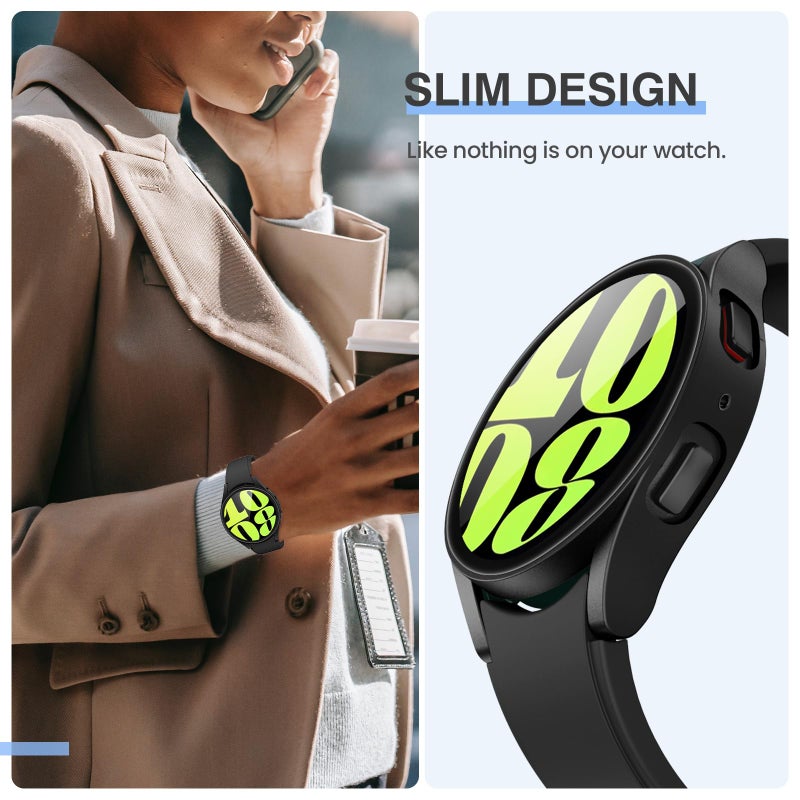 Tensea [2Pack] for Samsung Galaxy Watch 6 2023 Screen Protector Case 44mm Accessories, Protective Face Cover for 44 mm, Hard Bumper Built-in Tempered Glass Film for Women Men (44mm, Matte Black) - Image 4