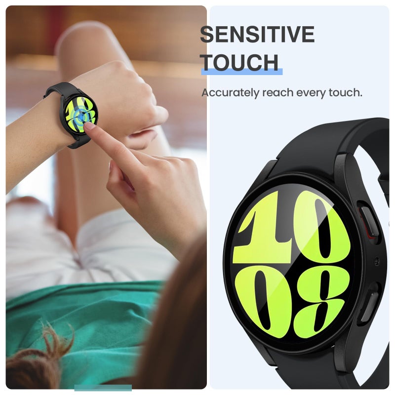Tensea [2Pack] for Samsung Galaxy Watch 6 2023 Screen Protector Case 44mm Accessories, Protective Face Cover for 44 mm, Hard Bumper Built-in Tempered Glass Film for Women Men (44mm, Matte Black) - Image 5