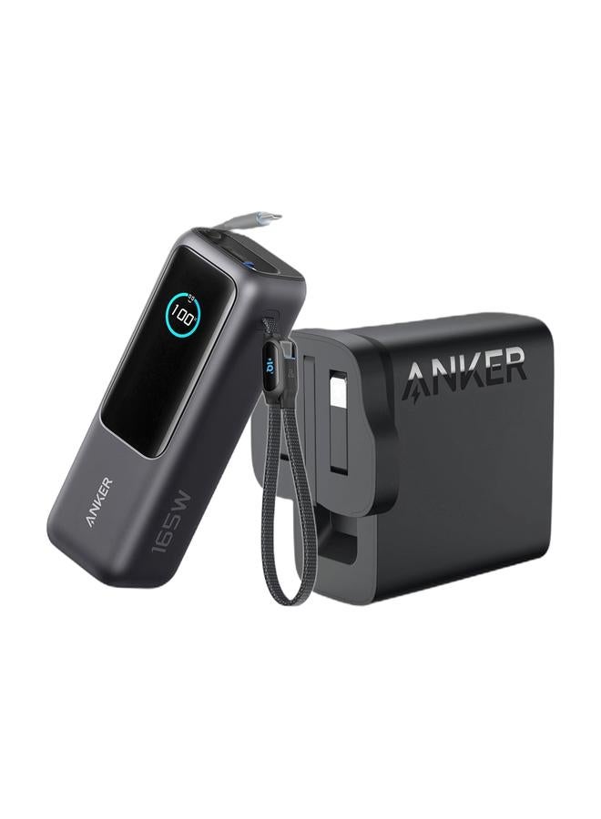 Anker Power Bank, 25,000mAh 165W Ultra-Fast Portable Charger for Dual Laptops, Fast Charging Battery Pack with Built-In and Retractable Cables, For iPhone 17/16 Series, Samsung, and More & Mac Book Pro Charger, 100W USB C Charger, Compact and Foldable Fast Charger for MacBook Pro,MacBook Air,iPhone,Samsung S25/S24,iPad Pro,and All USB C Devices,5 ft USB C to USB C Cable IncludedBundle - Image 1