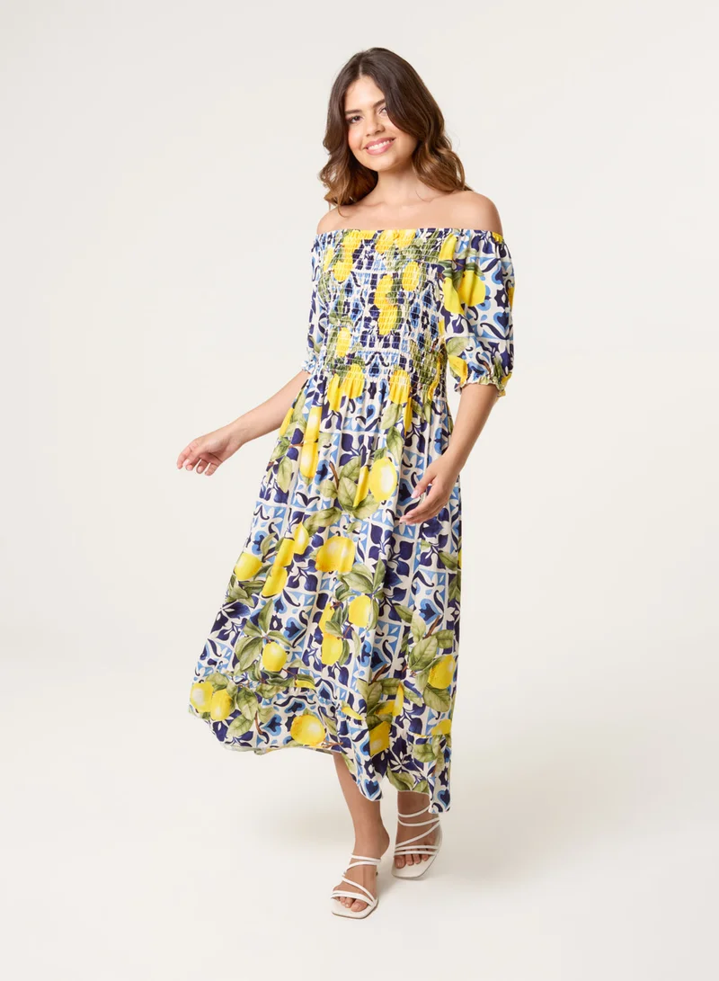 بلو فانيلا فستان حليب بطبعة ليمون