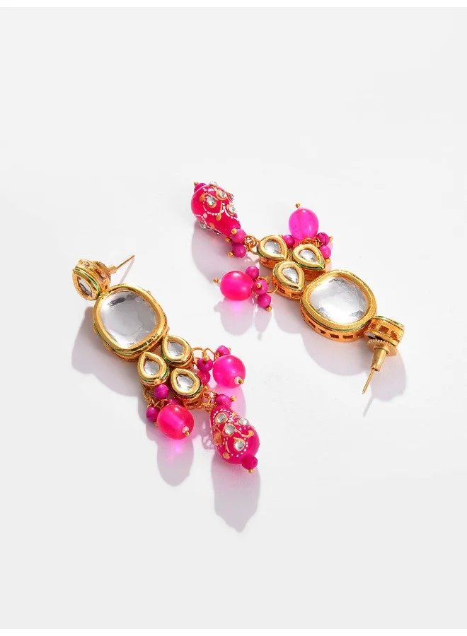 سوهي طقم عقد وأقراط بتصميم كوندان مطلي بالذهب