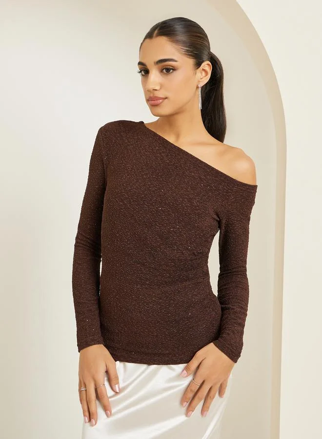 Styli Women Brown Shimmer Knit Top