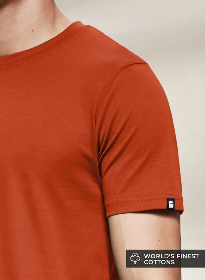 ذا سوليد ستور تيشيرت رجالي وولادي بأكمام نصفية من قطن سوبيما بلون برتقالي ترابي من ذا سوليد ستور