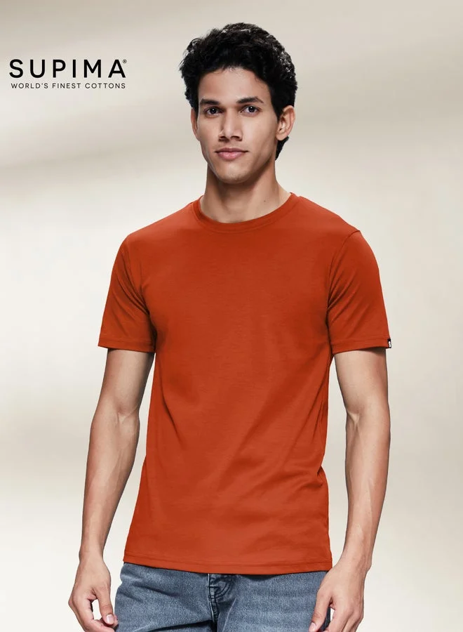 ذا سوليد ستور تيشيرت رجالي وولادي بأكمام نصفية من قطن سوبيما بلون برتقالي ترابي من ذا سوليد ستور