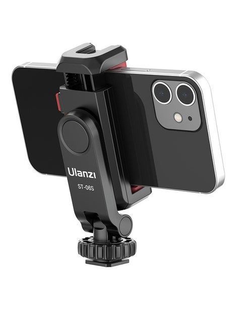 Ulanzi ST-06S Multi-functional Phone Holder Clamp Phone Tripod Mount 360° Rotatable with Dual Cold Shoe Mounts for Smartphone Vlog Selfie Live Streaming Video Recording