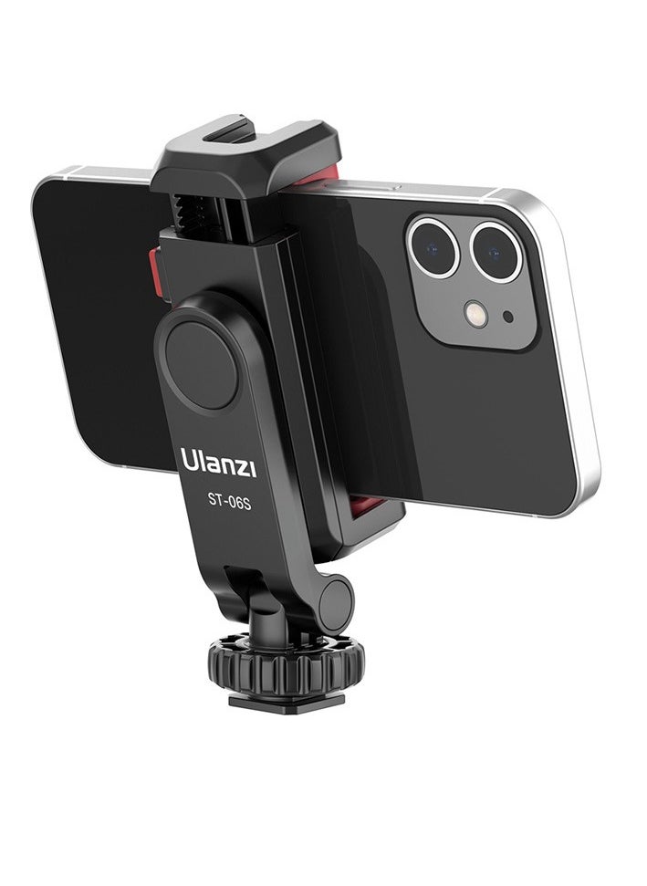 Ulanzi ST-06S Multi-functional Phone Holder Clamp Phone Tripod Mount 360° Rotatable with Dual Cold Shoe Mounts for Smartphone Vlog Selfie Live Streaming Video Recording
