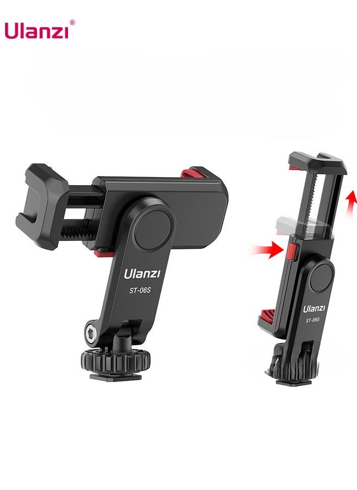 Ulanzi ST-06S Multi-functional Phone Holder Clamp Phone Tripod Mount 360° Rotatable with Dual Cold Shoe Mounts for Smartphone Vlog Selfie Live Streaming Video Recording