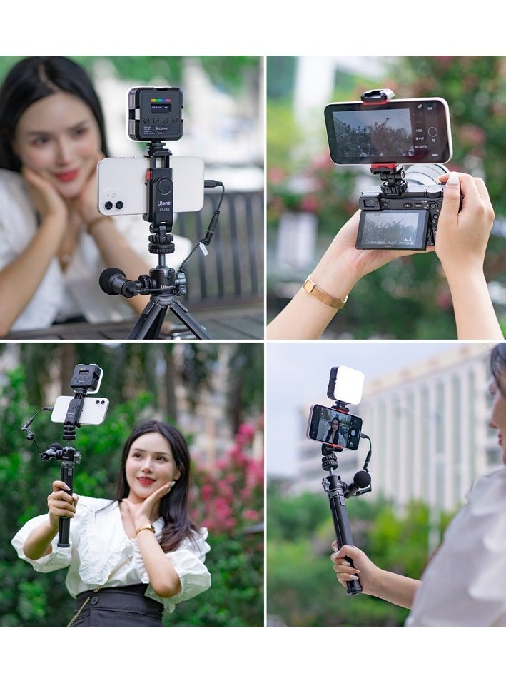 Ulanzi ST-06S Multi-functional Phone Holder Clamp Phone Tripod Mount 360° Rotatable with Dual Cold Shoe Mounts for Smartphone Vlog Selfie Live Streaming Video Recording