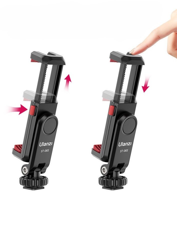 Ulanzi ST-06S Multi-functional Phone Holder Clamp Phone Tripod Mount 360° Rotatable with Dual Cold Shoe Mounts for Smartphone Vlog Selfie Live Streaming Video Recording
