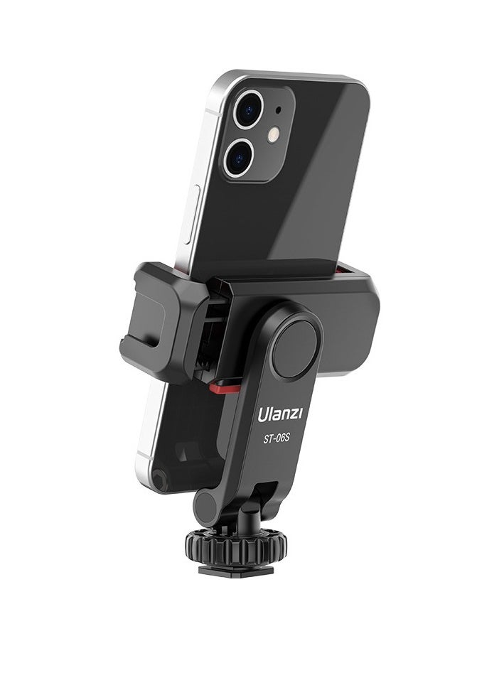 Ulanzi ST-06S Multi-functional Phone Holder Clamp Phone Tripod Mount 360° Rotatable with Dual Cold Shoe Mounts for Smartphone Vlog Selfie Live Streaming Video Recording