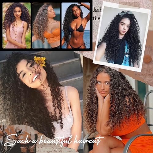FLUFYMOOZ 9PCS Clip in Hair Extensions 22 Inch Curly Hair Extension Long Soft Synthetic Hairpieces for Women (Black Brown) - Image 5