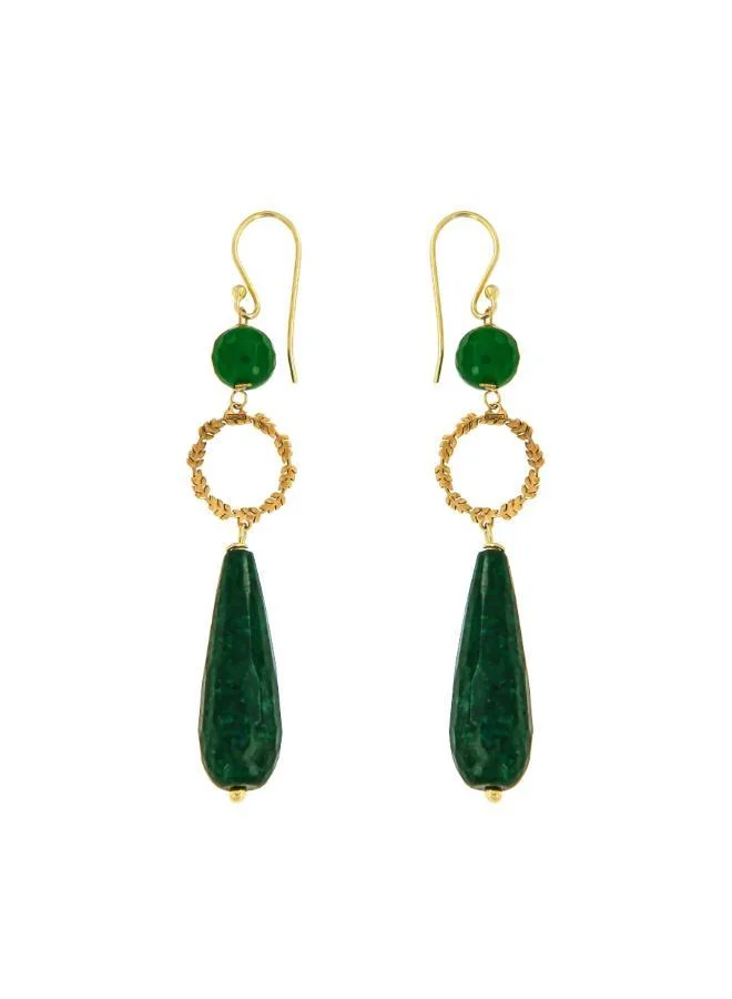 جواندلينا Silver Yellow Gold Plated Earrings with Semi Precious Stones: Green Agate