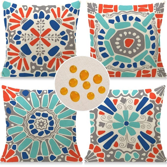 OUTDOOR PILLOW COVERS 18X18 SET OF 4 MORDEN GEOMETRIC PATTERNS WATERPROOF THROW OUTDOOR PILLOWS BOHO DECORATIONS FOR FUNITURE PATIO GARDEN HOME