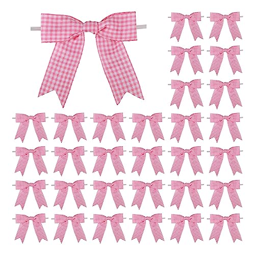 Meseey 30 Pcs 35 Inches Gingham Ribbon Bows with Twist Tie Pink and White Buffalo Check Premade Craft Bows for Gift Wrapping Basket Wedding Baby Shower Brithday Party PinkW - Image 2