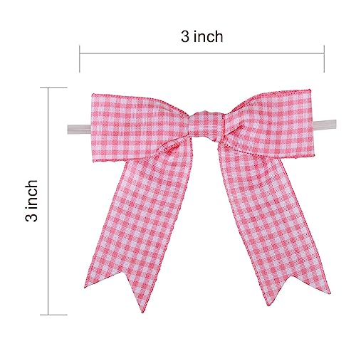Meseey 30 Pcs 35 Inches Gingham Ribbon Bows with Twist Tie Pink and White Buffalo Check Premade Craft Bows for Gift Wrapping Basket Wedding Baby Shower Brithday Party PinkW - Image 5