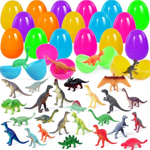 BBPOOL Prefilled Easter Eggs with Dinosuar Toys for Kids 24pcs Easter Basket Stuffers Egg Hunt Filler Classroom Prize Party Favor Supplies - Image 1