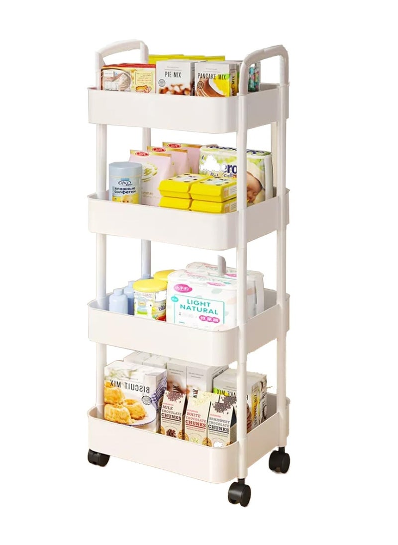 VANGOG 4-Tier Utility Rolling Plastic Storage Cart Trolley with Lockable Wheels,Multifunctional Storage Shelves for Kitchen Living Room Office,White  - Image 1