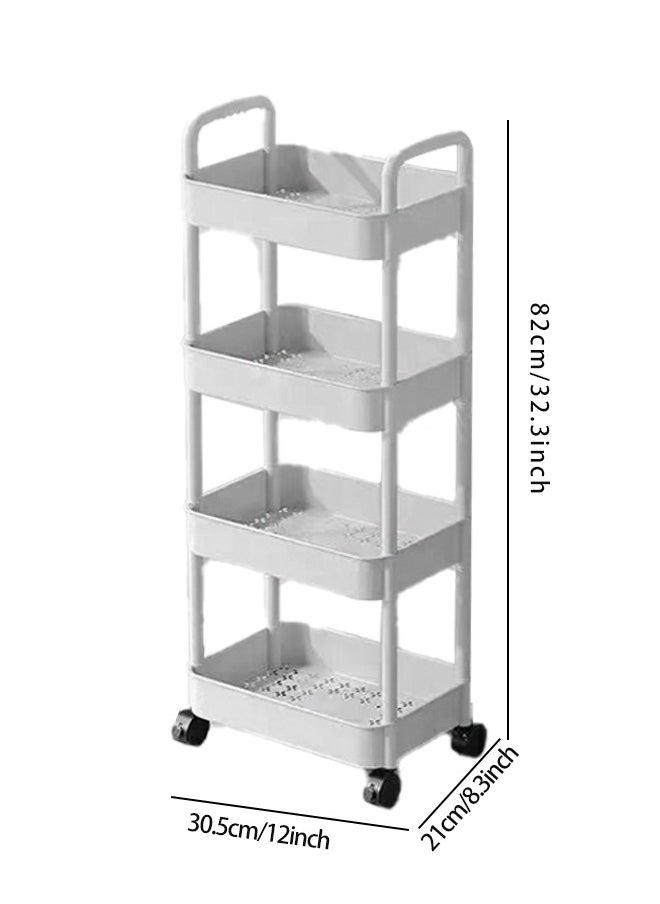 VANGOG 4-Tier Utility Rolling Plastic Storage Cart Trolley with Lockable Wheels,Multifunctional Storage Shelves for Kitchen Living Room Office,White  - Image 2