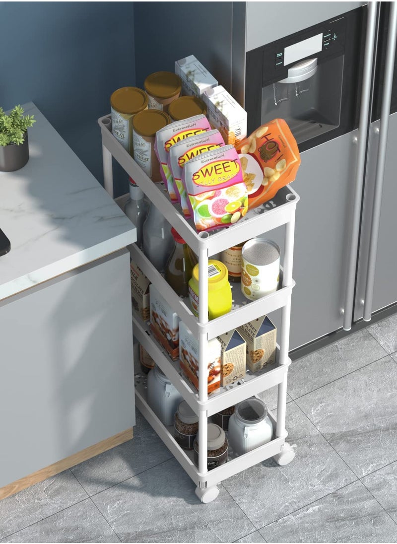 VANGOG 4-Tier Utility Rolling Plastic Storage Cart Trolley with Lockable Wheels,Multifunctional Storage Shelves for Kitchen Living Room Office,White  - Image 3