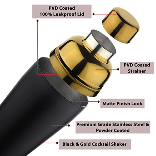 Steren Impex | Black & Gold (PVD Coated) Cocktail Shaker with Strainer - 550 ml - Image 4