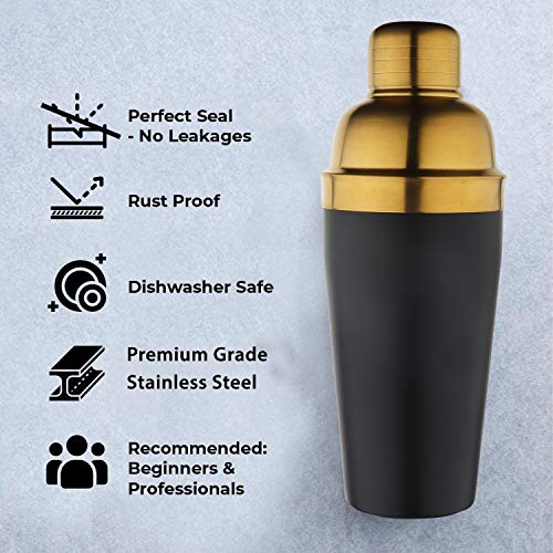 Steren Impex | Black & Gold (PVD Coated) Cocktail Shaker with Strainer - 550 ml - Image 3