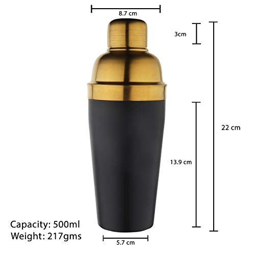 Steren Impex | Black & Gold (PVD Coated) Cocktail Shaker with Strainer - 550 ml - Image 2
