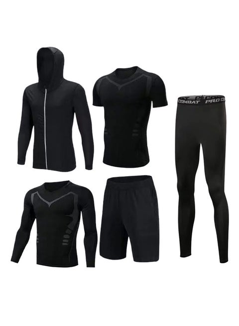 Mens 5Pcs Quick Dry Compression Sets Tops Accessories Clothes Equipment for Workout Gym Athletic Running Sport