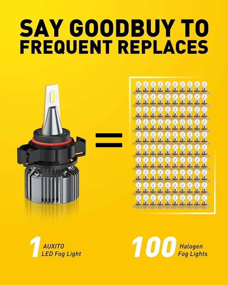 AUXITO PSX24W LED Fog Light Bulbs, 2504 LED Fog Bulbs, 6500K Cool White 6000LM Xtreme Bright, 12276 Halogen DRL Replacement for Impreza, Chrysler, Subaru, Super Penetration, Pack of 2 - Image 3