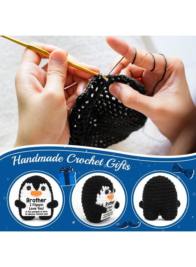 CryCarrot Mini Funny Brother Gifts from Sister Brother, Handmade Crochet Mini Penguin Easter Stuffers Birthday Gifts for Brother Boy Friend, I Love You Brother for Fathers Day Emotional Present - Image 3