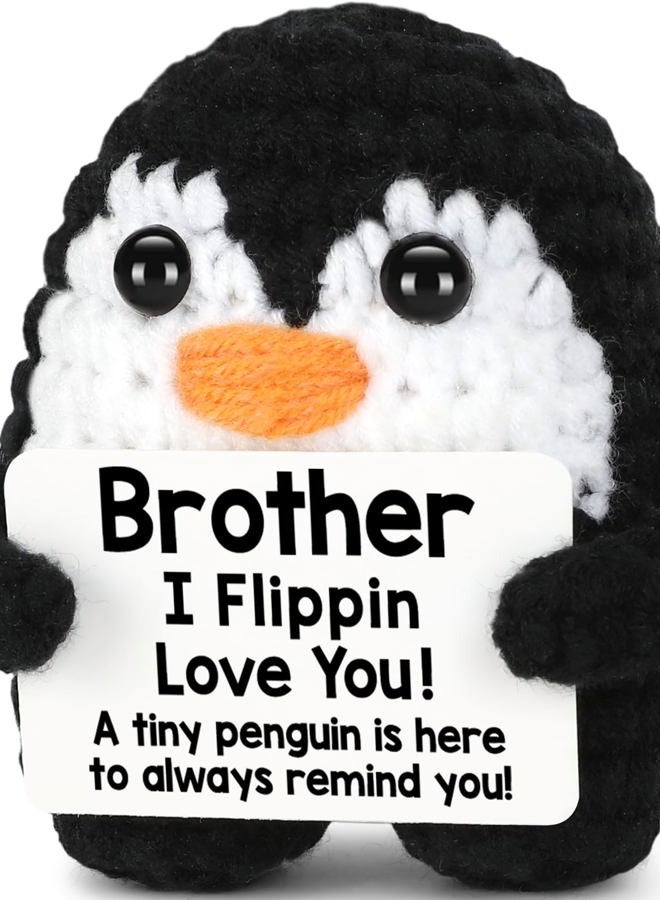 CryCarrot Mini Funny Brother Gifts from Sister Brother, Handmade Crochet Mini Penguin Easter Stuffers Birthday Gifts for Brother Boy Friend, I Love You Brother for Fathers Day Emotional Present - Image 1