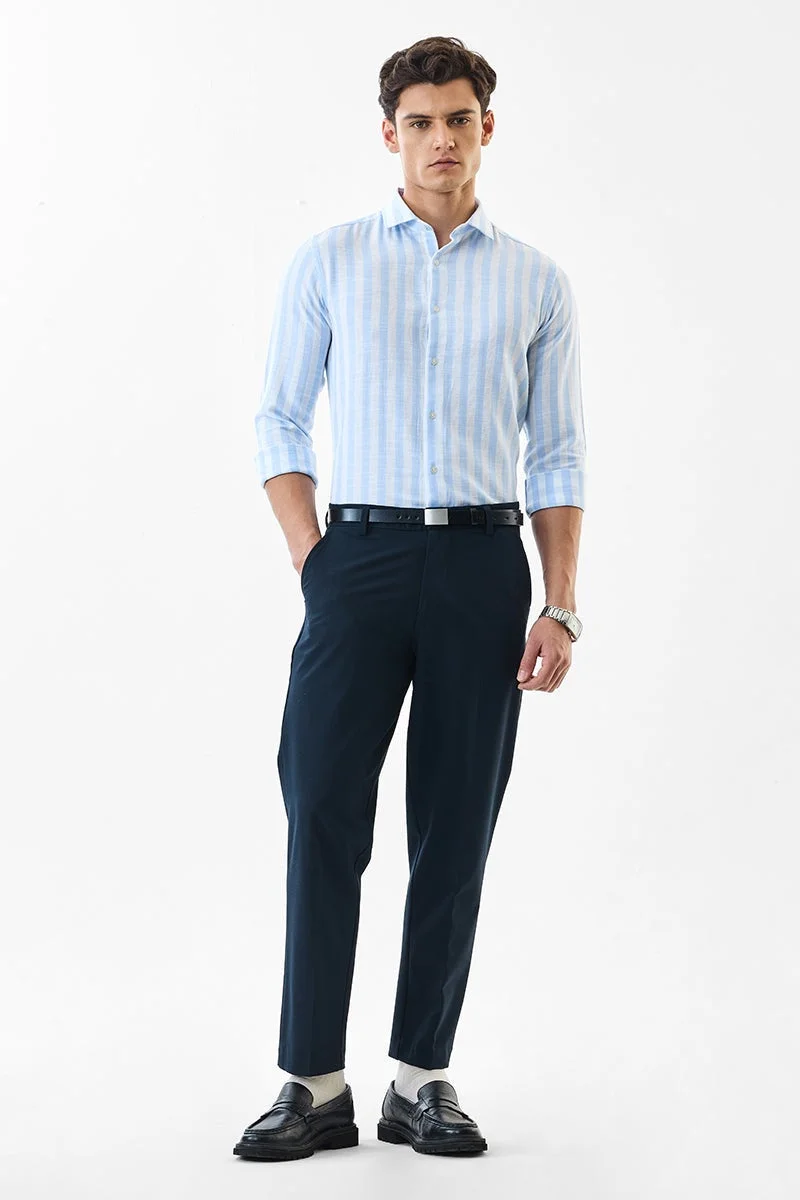 SNITCH Light Blue Striped Long Sleeve Slim Fit Luxe Shirt