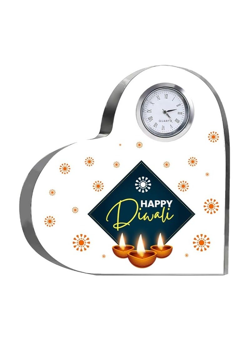 PRINTSHOP4ME Diwali Special Heart-Shaped Crystal Clock Gift-Thoughtful Presents For Diwali Gifts For Your Friends And Family  - Image 1