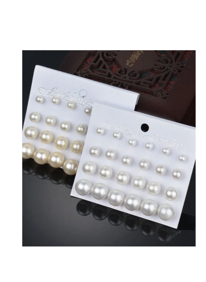 Fashion Jewelry Beige Stud Earrings 12 pairs of Pearl Stud earrings set Value Combination simple and generous pearl stud earrings - Image 5