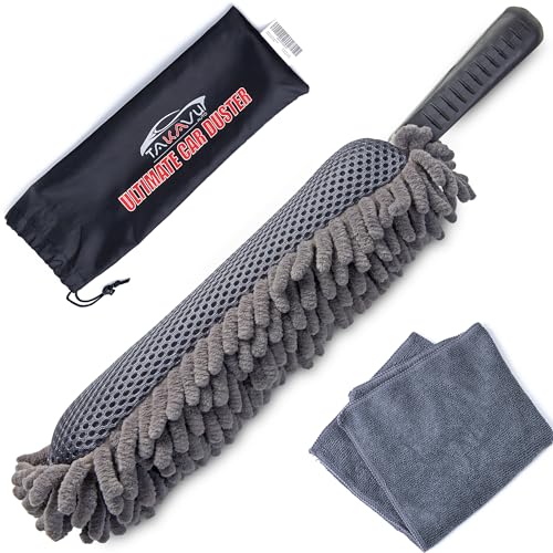 TAKAVU Car Duster Interior DoubleSided Microfiber with Comfort Handle Lint ScratchFree Cleaning for Cars Trucks RVs Includes Towel Storage Bag - Image 1