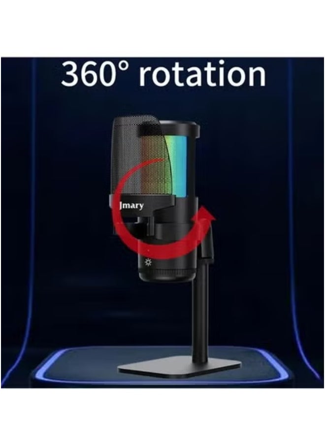 Jmary - 🎙️ MC-PW13 Zero Latency USB Desktop Microphone with RGB Lighting – Plug & Play Condenser Mic with Real-Time Monitoring, Volume Control, Mute Button & Adjustable Stand – Ideal for Podcasting, Gaming, Streaming, Online Meetings & Voice Recording | High-Quality Sound, Easy Setup & Durable Design - Image 1