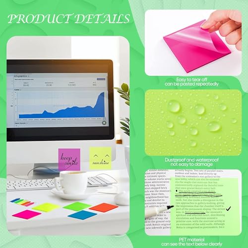 OFIXO Transparent (200 Pcs Multicolor Color 3x3 Inch) Self-Adhesive Sticky Notes, OFIXO Clear See Through Post for Planner Office School College Teacher Student Supplies - Image 5