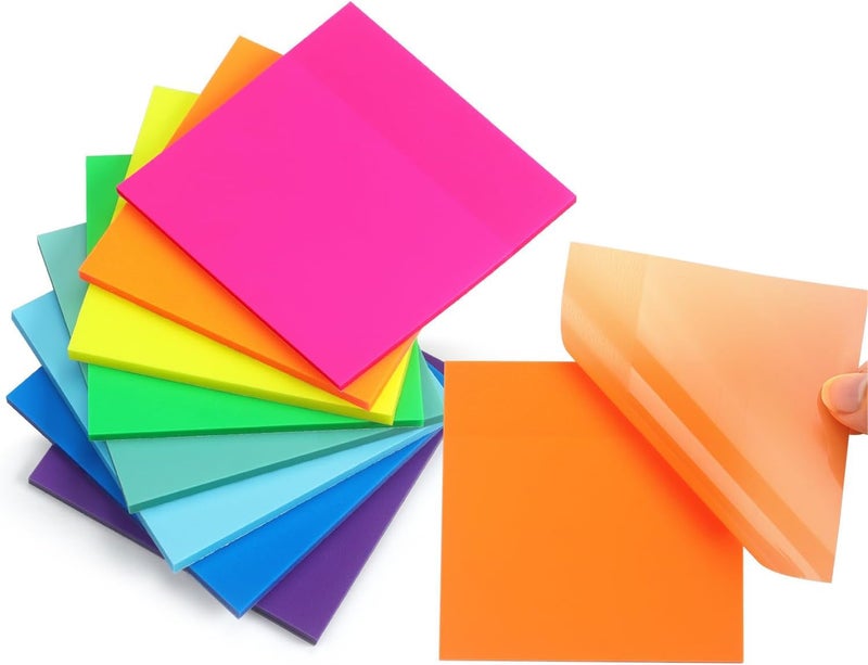OFIXO Transparent (200 Pcs Multicolor Color 3x3 Inch) Self-Adhesive Sticky Notes, OFIXO Clear See Through Post for Planner Office School College Teacher Student Supplies - Image 1