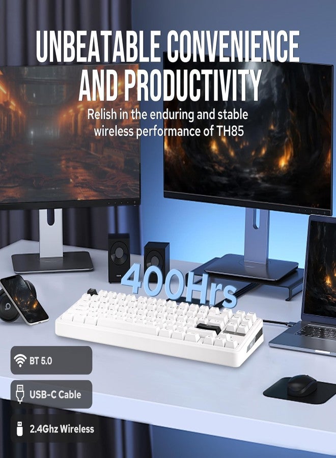ابوماكر لوحة مفاتيح ميكانيكية لاسلكية EPOMAKER TH85 QMK/VIA، بلوتوث 5.0/2.4 جيجاهرتز/USB-C، مفاتيح خطية كريمية مخصصة مشحمة مسبقًا، لوحة مفاتيح كريمية مزودة بحشية للكمبيوتر الشخصي/ماك/المكتب/الألعاب (أبيض) - Image 5