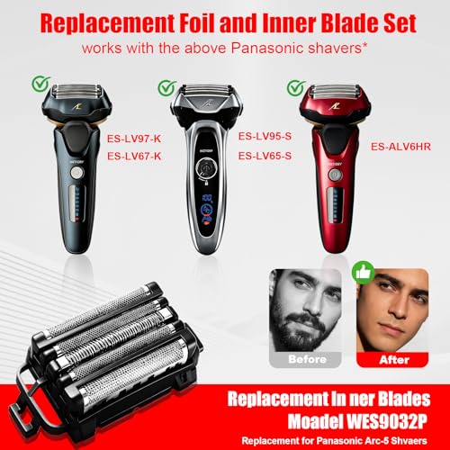 TGSBHIO 3Pack Replacement Blades and Foil Compatible with Panasonic ARC5 5-Blade Shavers, Compatible with WES9032P ES9032 ES9034 ES9036 ES9038, Fits Models ES-LV61, ES-LV65, ES-LV67, ES-LV95 1Cleaning Brush - Image 5