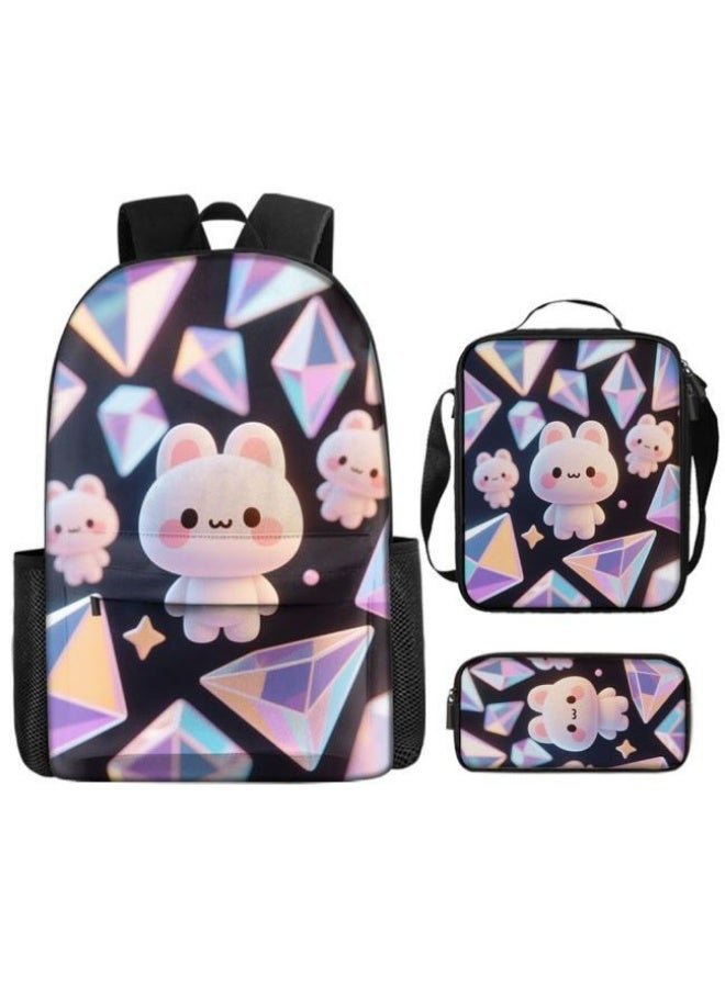 [Super new special offer] Cartoon theme bag three-piece set | double-shoulder + hand-held + storage pen bag | gift self-use good-looking - 646  - Image 1