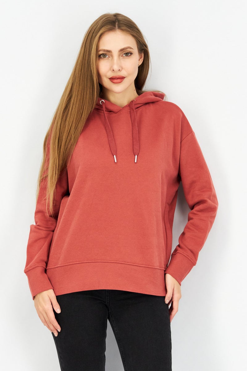 ESPRIT Women Hooded Long Sleeve Sweatshirt, Light Maroon - Image 1