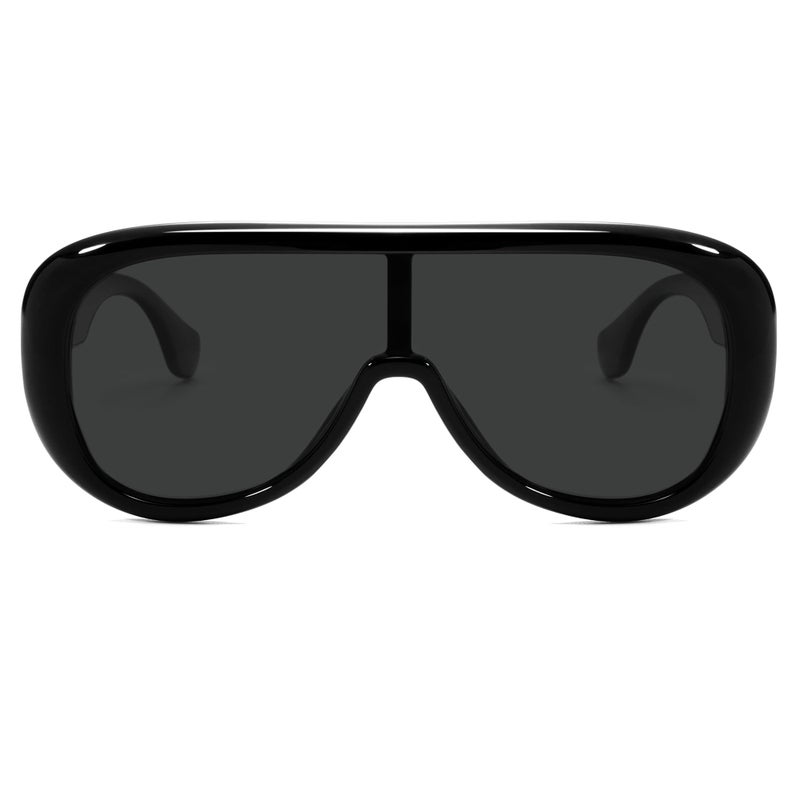 VANLINKER Oversized Aviator Square Sunglasses Womens Men Trendy One-Piece Polarized Lens Retro Futuristic Mask Shades VL9888, Black Frame Grey Lens - Image 1