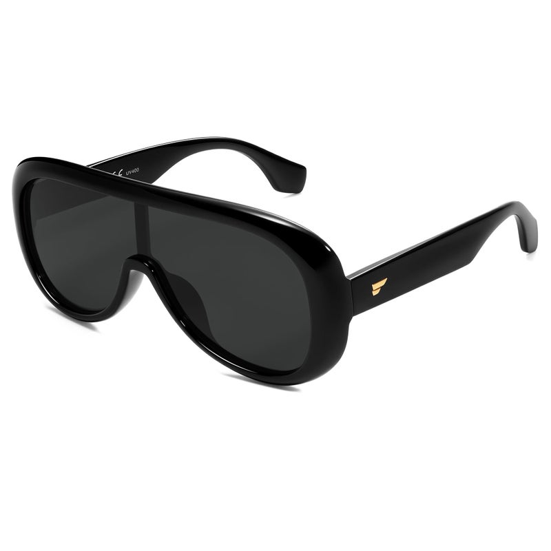 VANLINKER Oversized Aviator Square Sunglasses Womens Men Trendy One-Piece Polarized Lens Retro Futuristic Mask Shades VL9888, Black Frame Grey Lens - Image 3