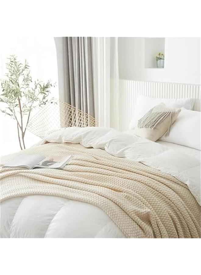 HOOKOR Knitted Throw Blankets, Cozy Lightweight Decorative Throw, Warm Woven Blanket with Tassels for Couch Sofa, Bed and Living Room, All Seasons Suitable for Women, Men and Kids (Beige, 120X150cm) - Image 2