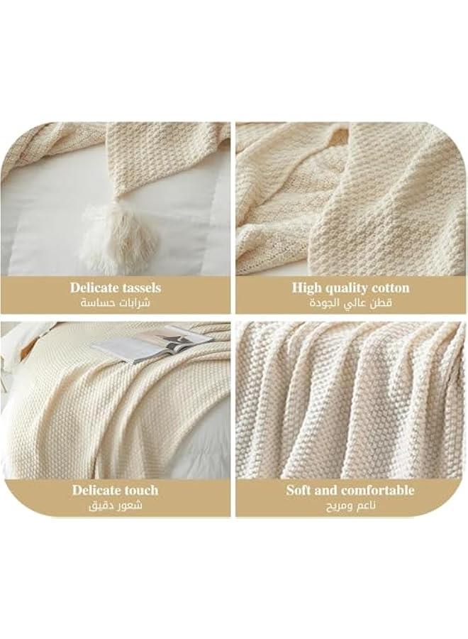 HOOKOR Knitted Throw Blankets, Cozy Lightweight Decorative Throw, Warm Woven Blanket with Tassels for Couch Sofa, Bed and Living Room, All Seasons Suitable for Women, Men and Kids (Beige, 120X150cm) - Image 3